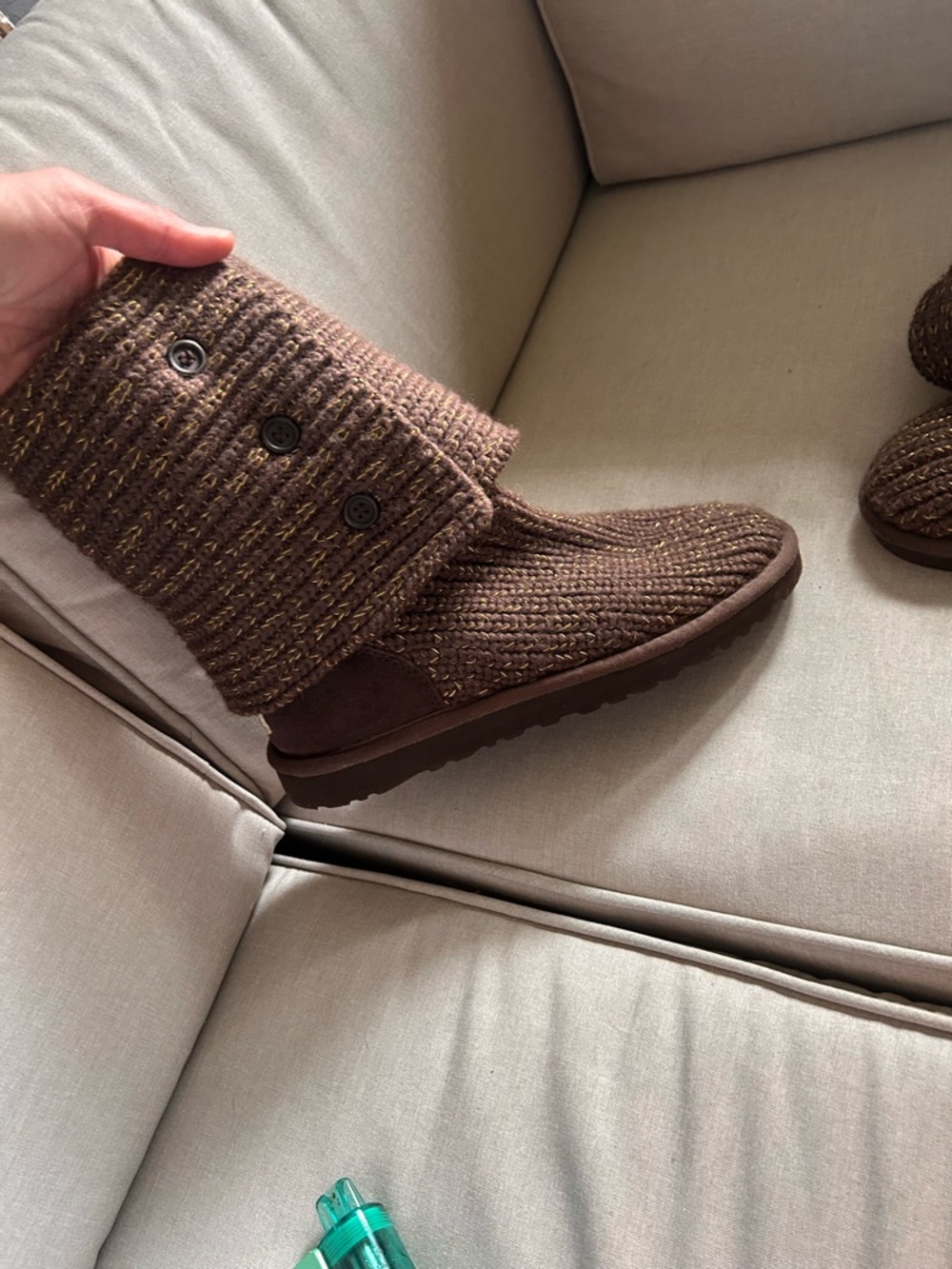 UGG Brown Knit Boot with Yellow Stitching - Picture 7 of 8
